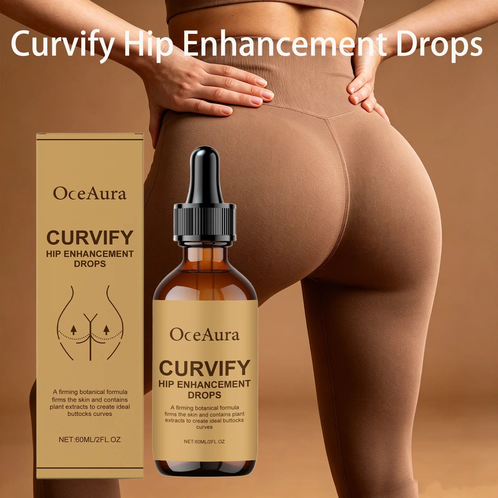 OceAura Curvify Hip Enhancement Drops Elasticity Boosting Hydrating Skin Shaping Hip Curves Body Firming Hip Lifting Serum 60ml Qme