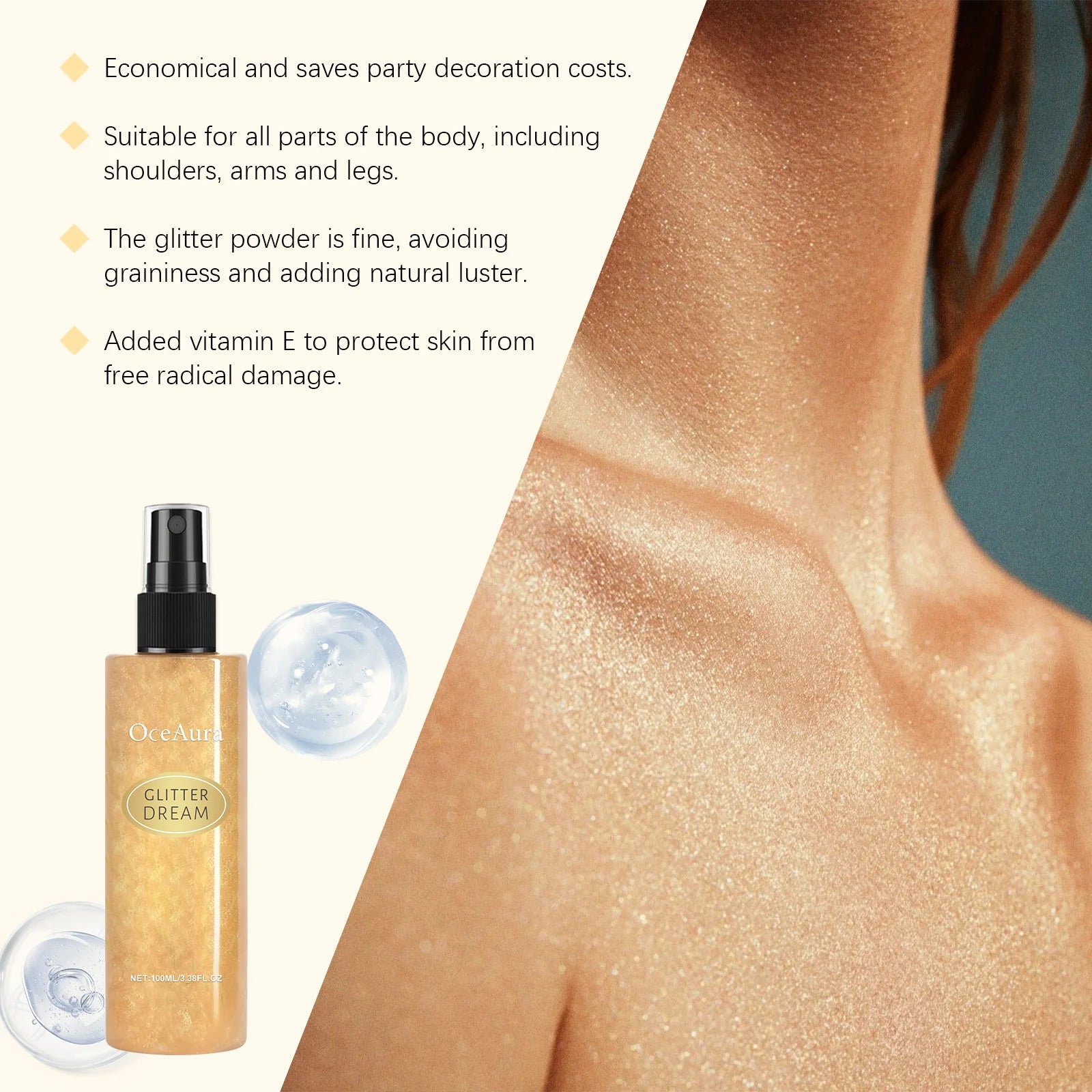 Face Hair Body Glitter Highlighter Spray Improve Skin Gloss Facial Highlight Powder Sparkling Makeup Festival Party Shimmer Oil Qme