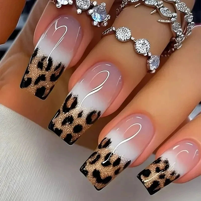 Silver square fake nails glitter inlay delicate and gorgeous simple and generous suitable with 1 Jelly Gel and 1 Nail File Qme