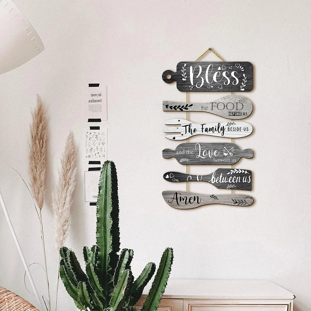 1SET Blessing the Food wooden wall hanging decoration, creative kitchenware design, warm home decoration for restaurant kitchen Qme