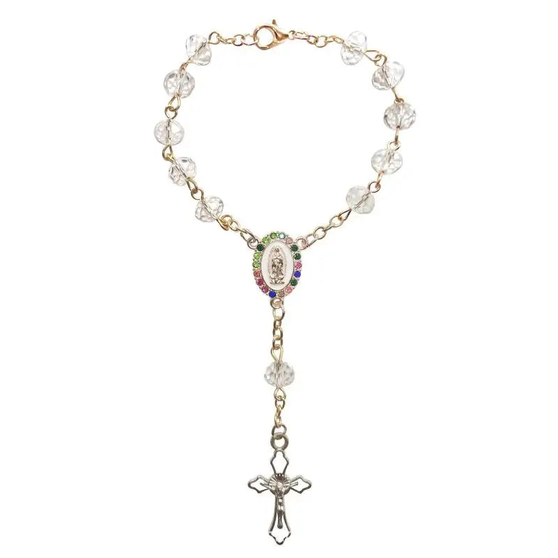 1Pcs Auto Interior Ornament Rosary Cross Pendant Steering Wheel Charm Religious Decor Christian Hanging Dashboard Accessory Qme A3