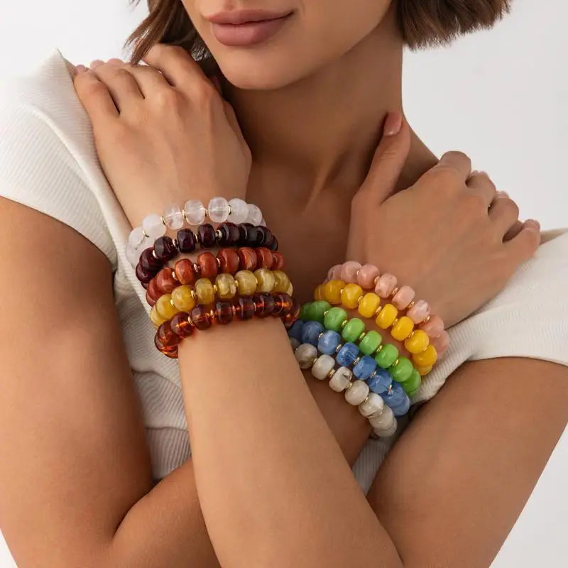 Y2K Colorful Smudging Resin Beads Chain Necklace For Women Trend Collares Vintage Clavicle Chain Party Jewelry Qme