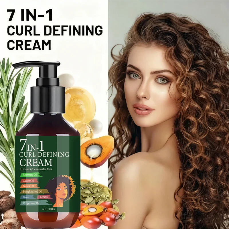 7-in-1 Curl Defining Cream with Rosemary & Castor Oil - Hydrates & Eliminates Frizz for Defined, Bouncy Curls Qme
