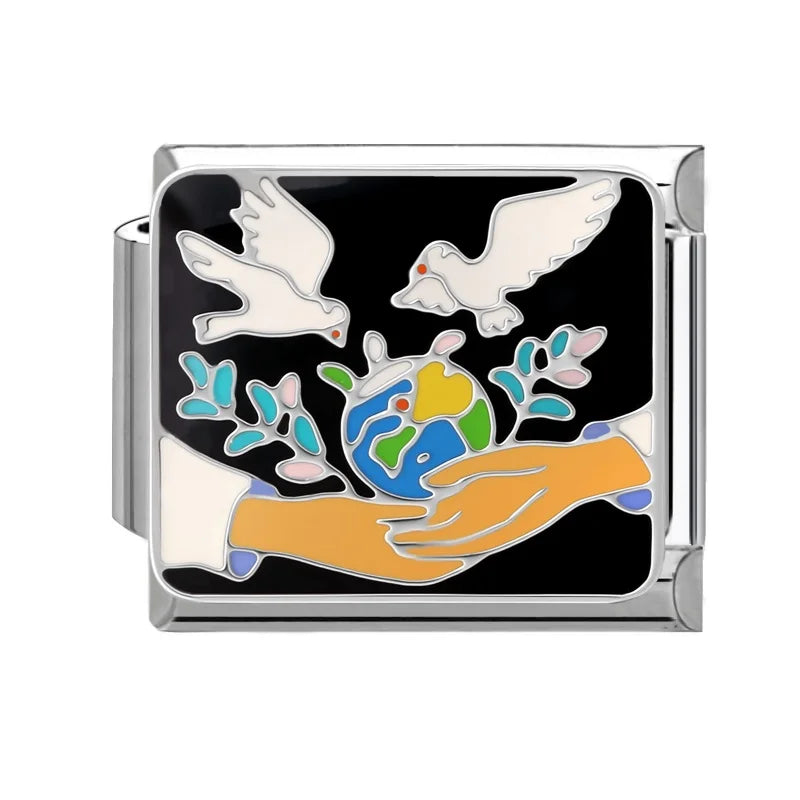 2026 New Wholesale World Peace Dove Love Heart Birds Italian Charm Fit 9mm Stainless Steel Bracelet Making Women Jewelry Gift s Qme Style 12