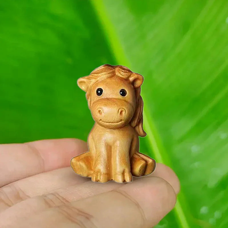 Mini 1/2pcs Wood Carving Chinese New Year Horse Ornaments Zodiac Statue Cute Horse Decor Office Desktop Decor Car Decoration Qme