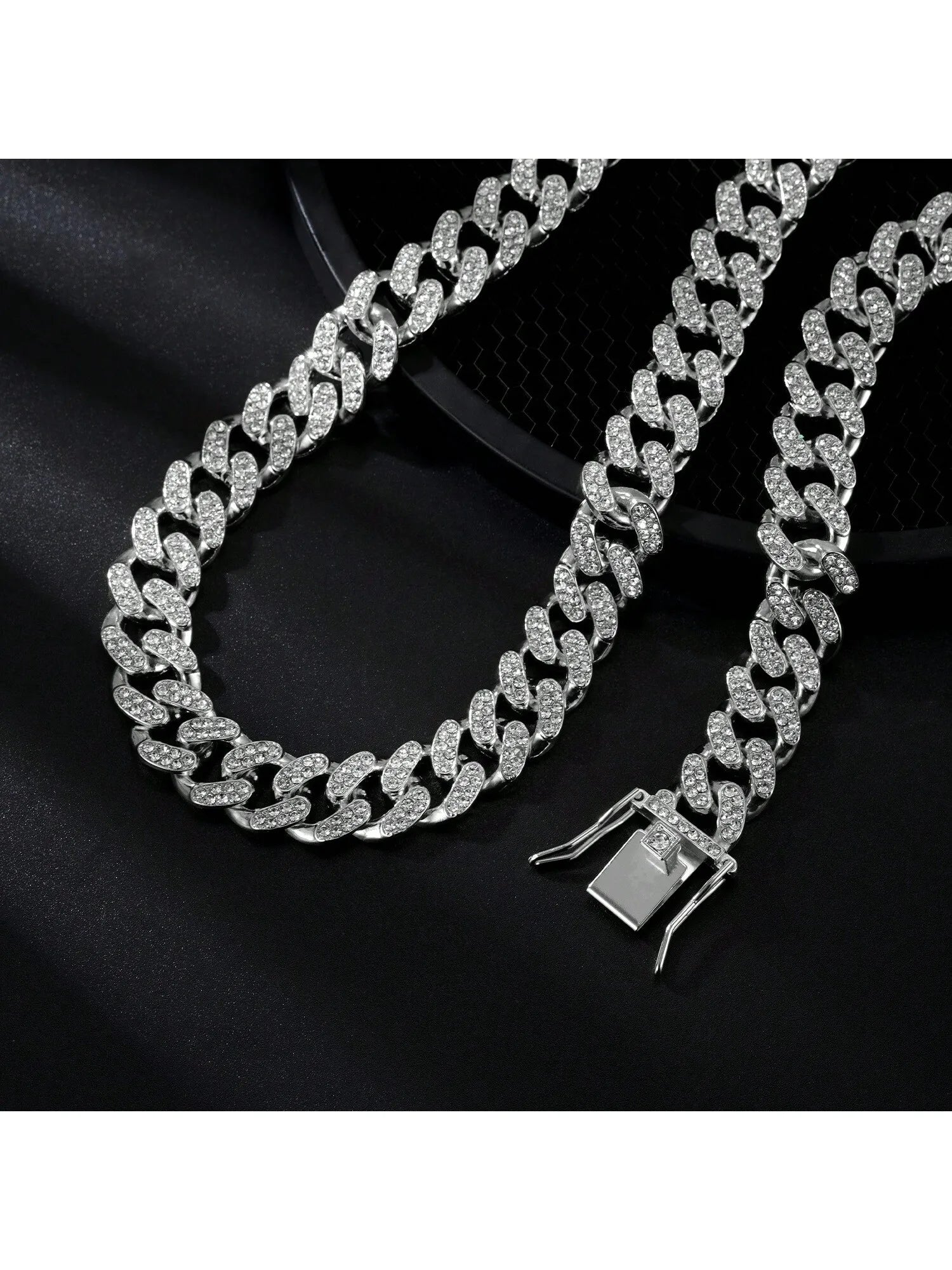 Hip-hop Pet Cuban Chain Dog Faux Diamond Necklace Alloy Collar Qme 50cm