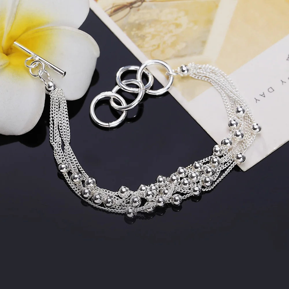 925 Sterling Silver Smooth Beads Chain Bracelet for Women Charm Fashion Party Wedding Engagement Jewelry Qme 20cm
