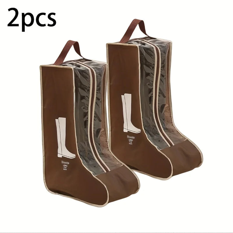 Boot storage bag with handle - suitable for flat shoes, ankle boots, and high top shoes - travel shoe storage bag, home Qme Brown long