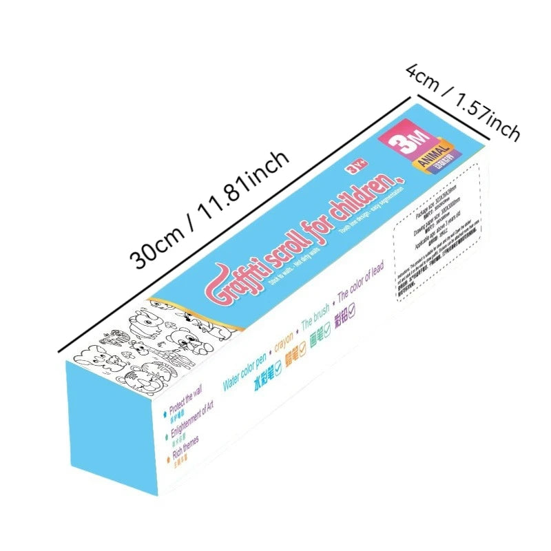 Children's Doodle Scroll Childrens Drawing Roll - 3M, DIY Coloring Paper Roll Color Filling Graffiti Paper-cut Painting School Qme