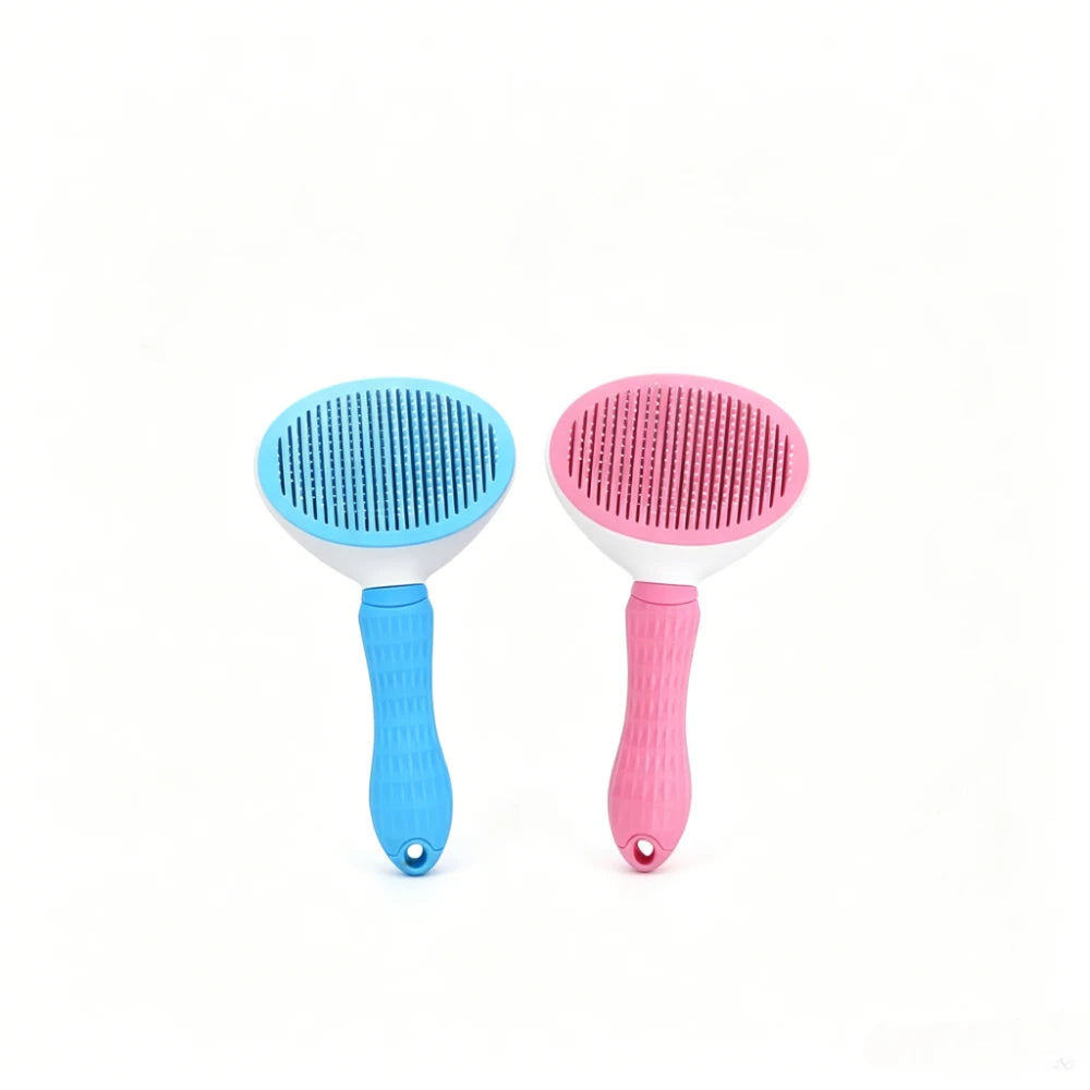 Self Cleaning Slicker Brush for Cats Dogs, One-click Pet Hair Remover Comb, Shedding Grooming Brush with Retractable Needles Qme Pink-Blue 2pcs