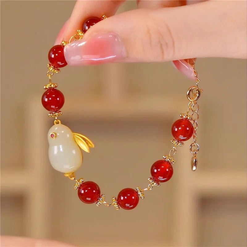 Fu Character Lucky Hetian Jade Hare Stars Antique Bracelet Creative Cute Female Temperamental Fashion Gifts Femme Qme