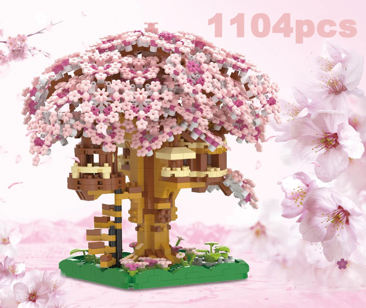 Pink Cherry Tree House Building Micro-particle Building Block Classic Model Girl Boy Difficult Assembly Miniature Blocks Toy Kid Qme Pink-small