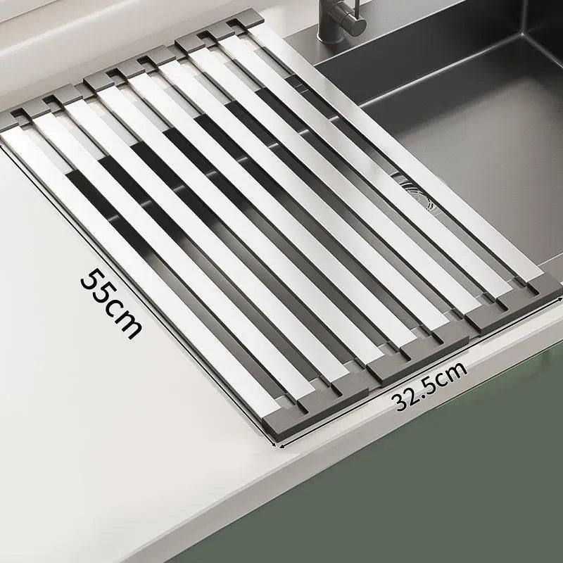 304 Stainless Steel Kitchen Sink Drain Rack Dish Foldable Telescopic Qme A3