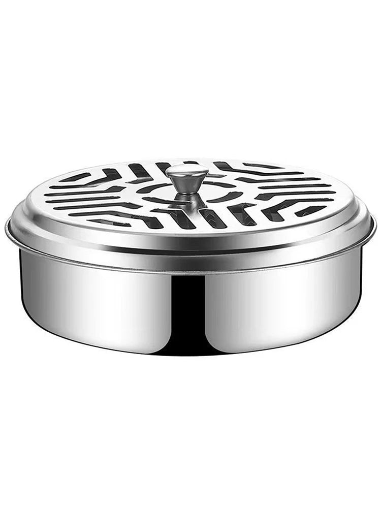 Stainless Steel Mosquito Coils Holder round Tray with Cover Easy to Clean Anti-Mosquito Supplies for Outdoor Picnic Travel Qme 1pc No plug