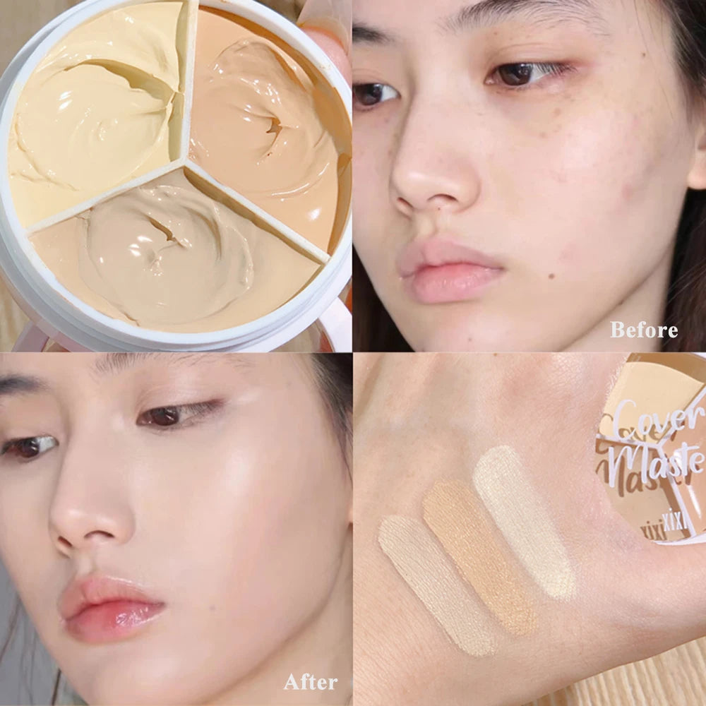 Lightweight Long-lasting Three-color Concealer Cream Cover Facial Qme