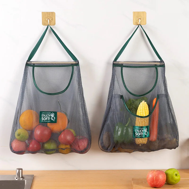 Reusable Storage Bags Kitchen Hanging Mesh Bag Home Fruit And Vegetable Storage Net Bag For Ginger Garlic Potatoes Onions Qme
