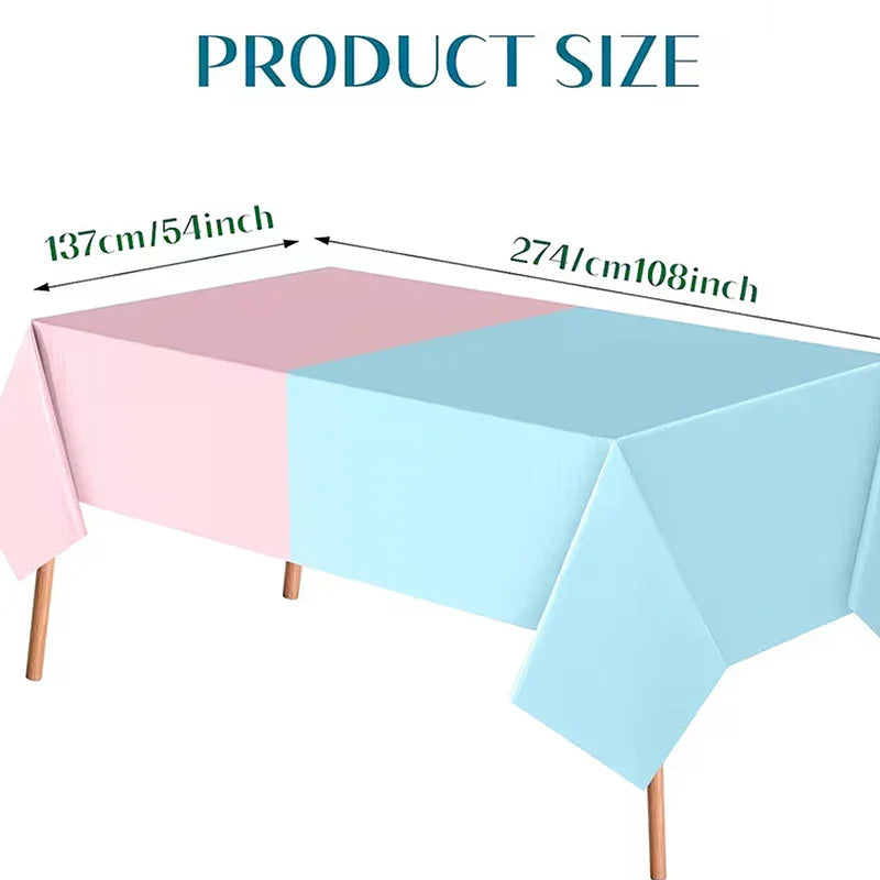 Gender Reveal Tablecloth Pink Blue Rectangular Plastic Table Cover Qme