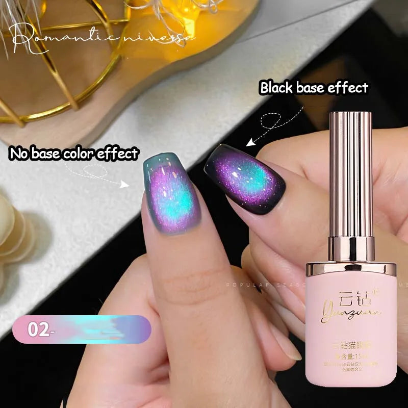 Double Light Romantic Cat Eye Magnetic Gel Nail Polish Sparkling Rainbow Colorful Soak Off Nail Art Gel Varnish Semi Permanent Qme 02