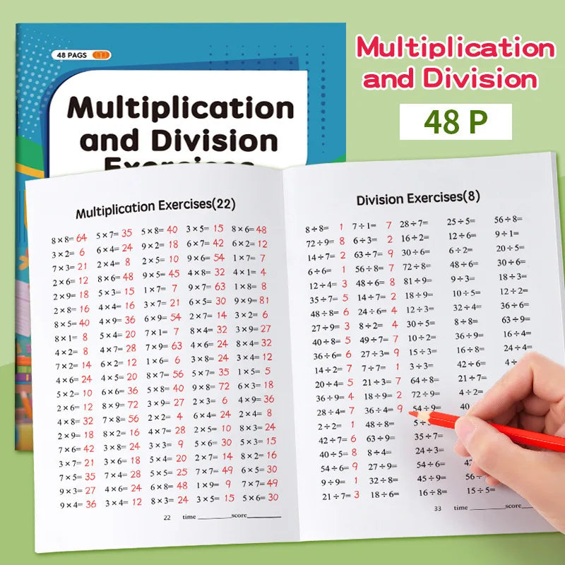 48 Pages Multiplication Division 99 Times Exercise Book Training in MathematicsCalculation Book for Children Aged 3-8 Qme