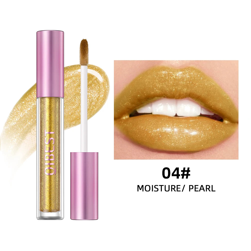 QIBEST Glitter Pearlescent Lipgloss Moisturizing Lasting Non-Stick Cup Shimmer Shiny Liquid Lipsticks Black Purple Lip Tint Qme 04 Pearl