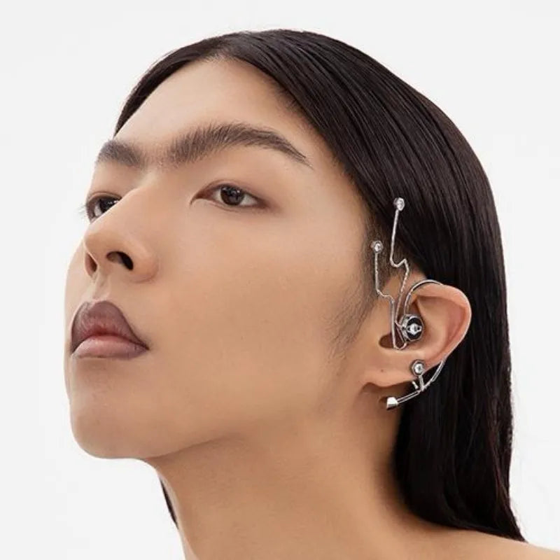 Funny’s Fashion Ear Clip Cosplay Cyberpunk HipHop SciFi Ear-hook Metal Earwear Unisex Gothic Eardrop Jewelry Festival Party Gift Qme