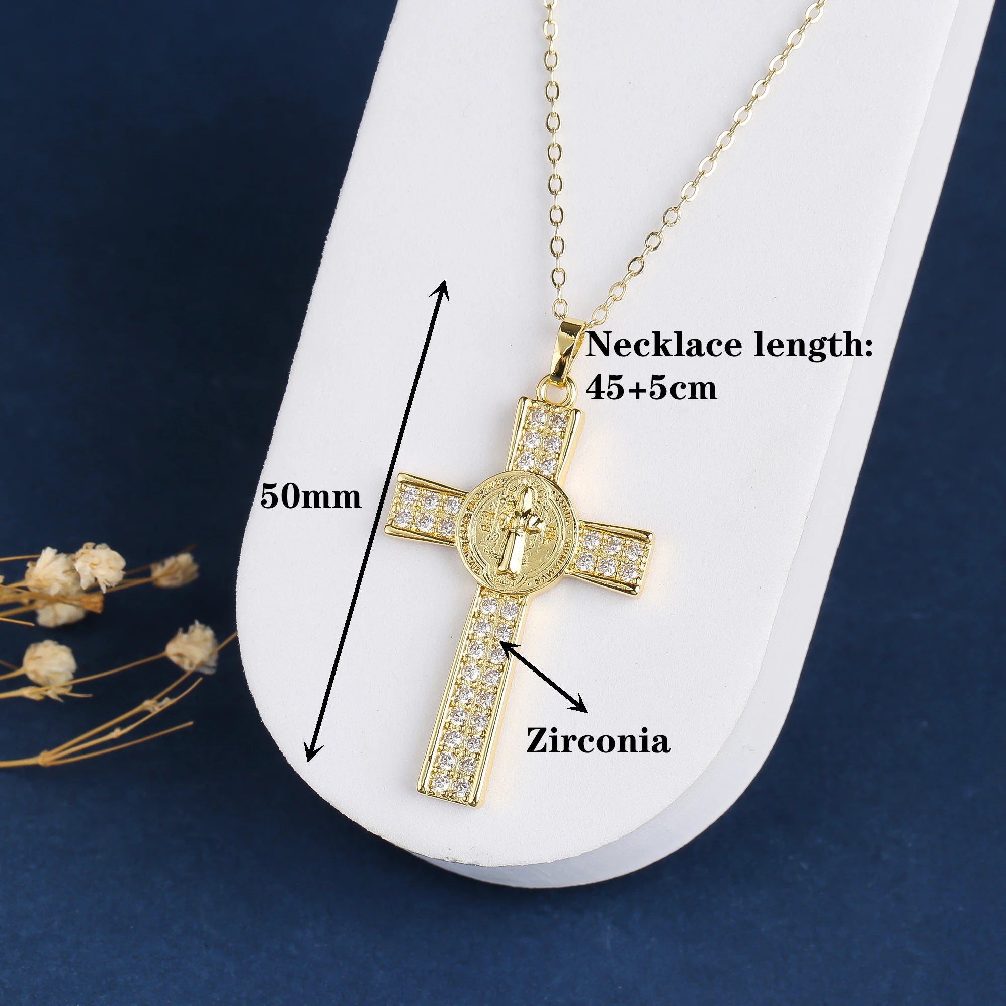 Classic New Creative Gold Plated Anchor Cross Religious Zircon Pendant Necklace Ins Popular Party Jesus Jewelry For Men Women Qme