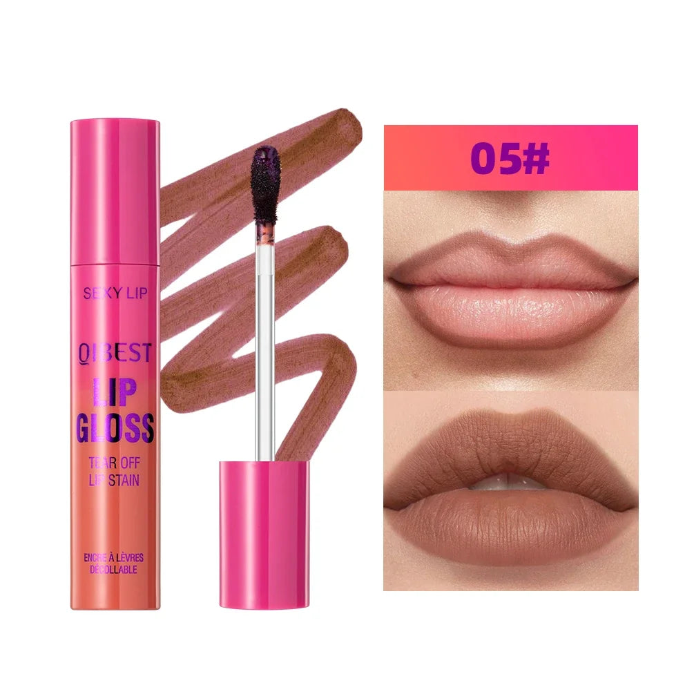 QIBEST Lip Liner Peel Off Tattoo Lipgloss Waterproof Lasting Lip Tint Red Brown Not Easy Fade Lip Stain Outline Contour Makeup Qme 05
