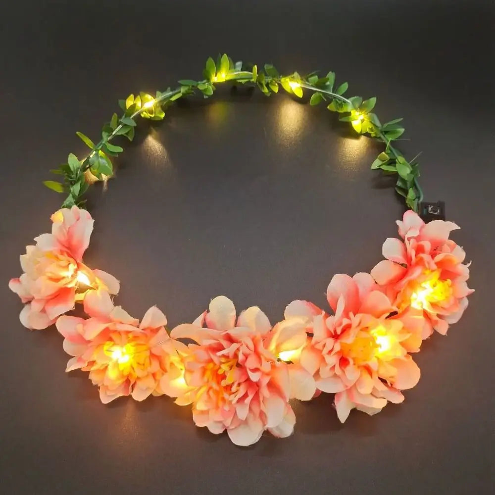 Simulation Rose Flower Wreath Headband Tiara LED Light Crowns Qme U