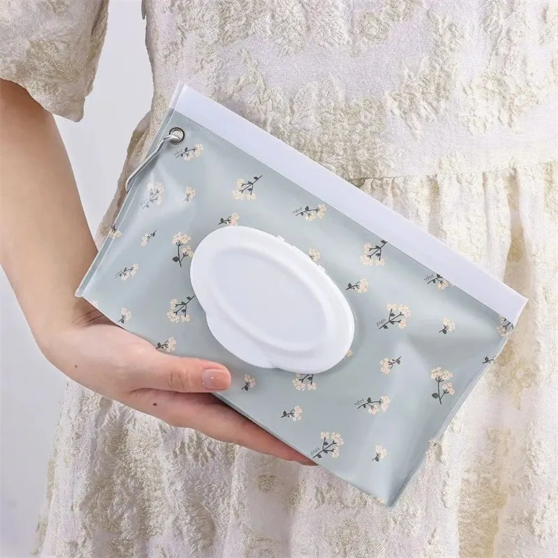 EVA Baby Wet Wipe Pouch Portable Wipes Holder Case Flip Cover Snap-Strap Reusable Refillable Cosmetic Pouch Useful Tissue Box Qme