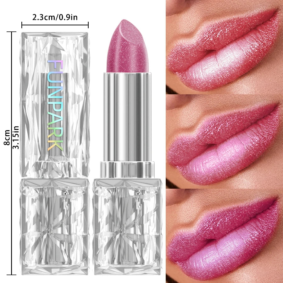 7 Colors Sparkling Metallic Finish Lipstick Hydrating Red Pink Qme