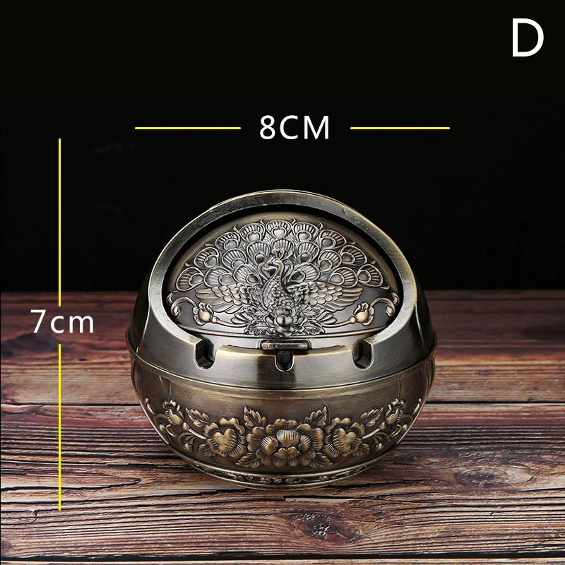 New Retro Ashtray With Lid Creative Metal Household Ashtray Home Decoration Anti-flying Ash Anti-smoke Ashtray Home Decoration Qme D