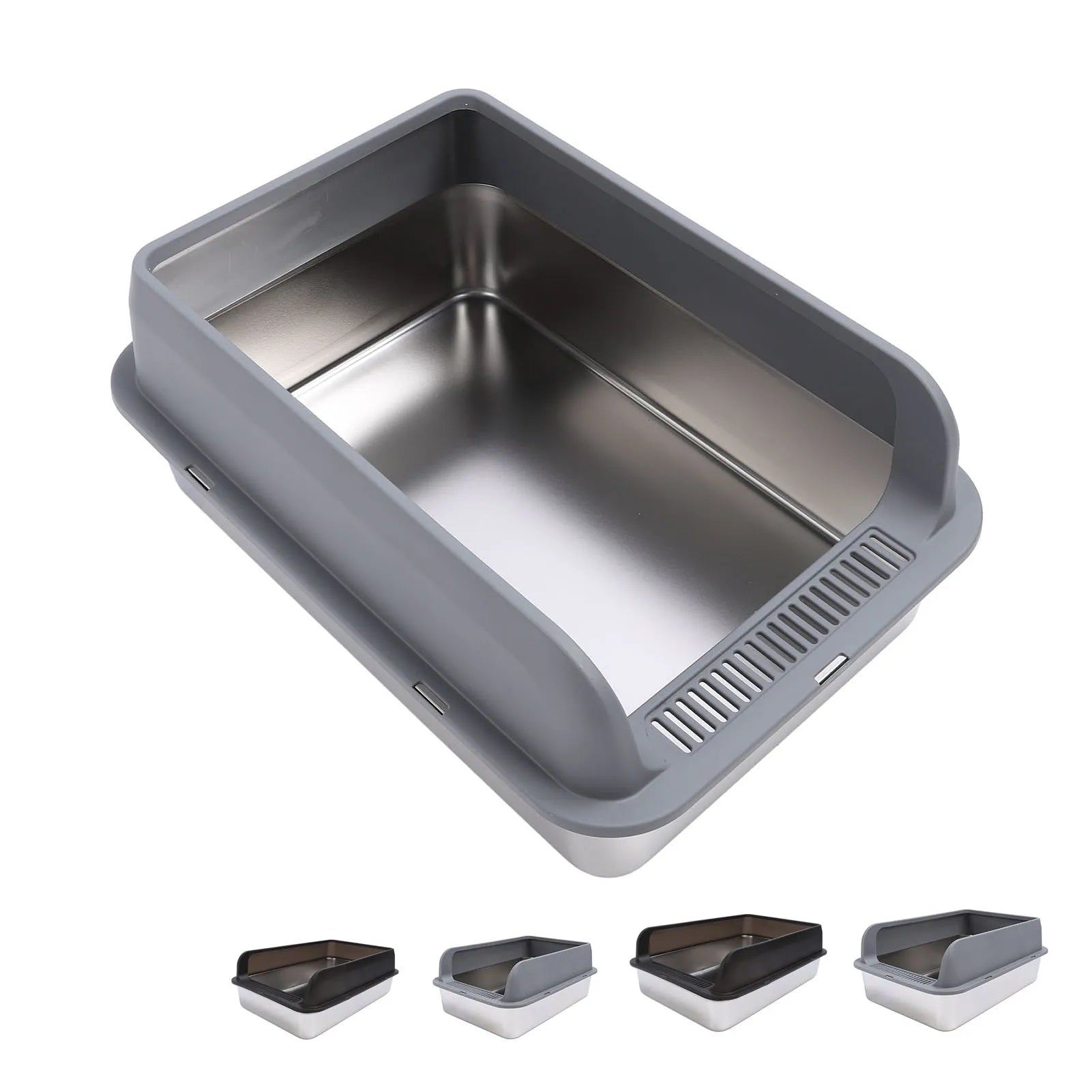 Stainless Steel Cat Litter Box with Lid Anti Splash High Sided Odor Free Semi Enclosed Easy Clean Pet Toilet Tray Qme