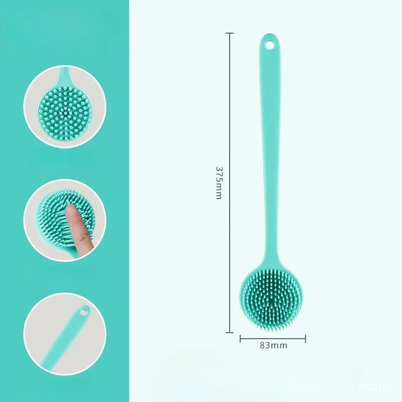 Double-sided Silicone Back Scrubber Long Handle Body Bath Brush Mud Qme Green Silica Gel