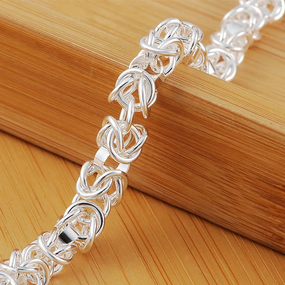 Noble 925 Sterling Silver Bracelets Charm Classic Chain for Women Men Wedding Party Good Gifts High Quality Fashion Jewelry Qme 20cm 8inches