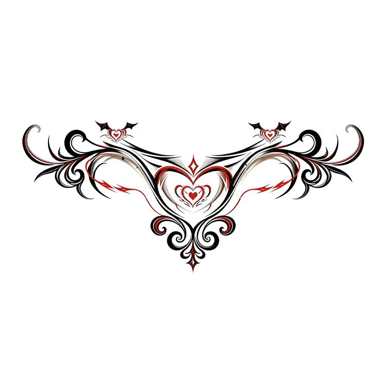 Love Heart Succubus Tattoo Sticker Temporary Tattoo Waterproof Long-Lasting Symmetrical Sexy Pattern for Women Belly Leg Chest C Qme