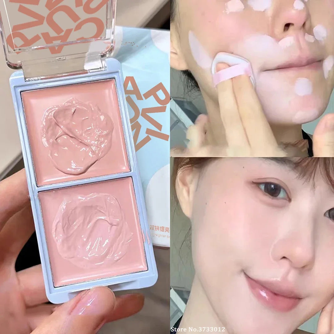 Creamy Pink Face Highlighter Palette Under Eye Brightening Waterproof Concealer Cream Like a Natural Ruddy Complexion Makeup Qme
