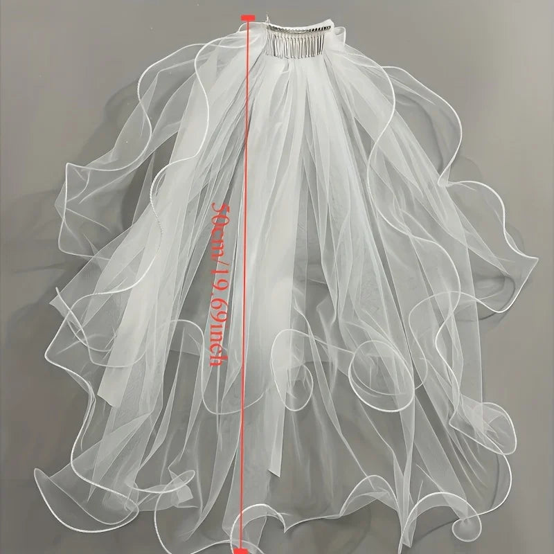 Bridal Veil Bachelorette Party White Bow Wedding Veil Elegant Tulle Layer Hair Clip for Women and Girls Qme