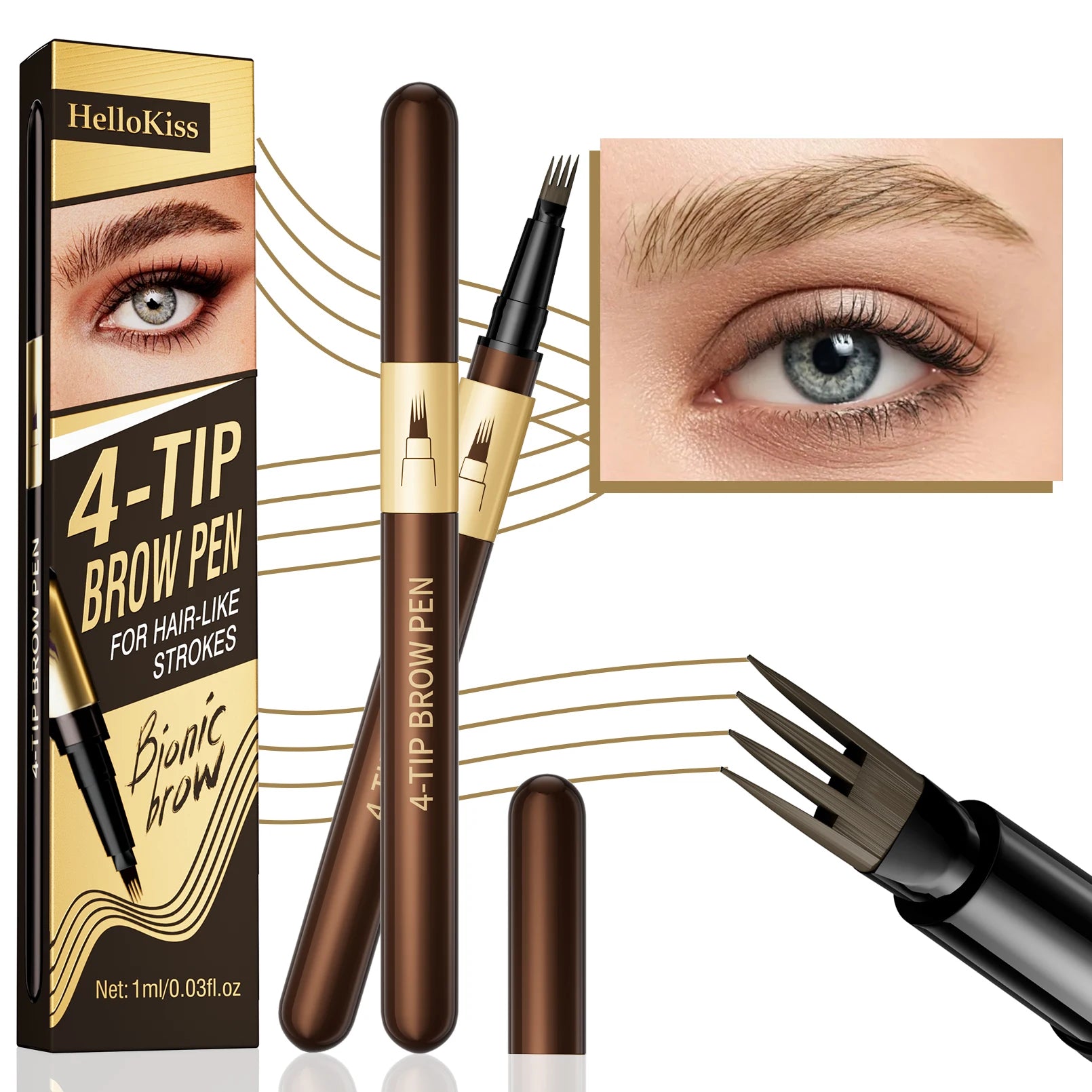 Four-pronged eyebrow pencil, four-end, long-lasting, non-smudged, water-resistant, anti-smudged eyebrow pencil Qme