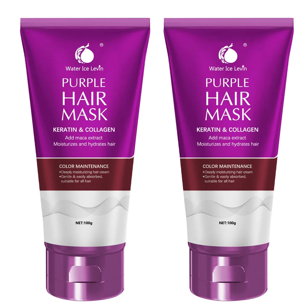 Water Ice Levin New Purple keratin biotin hair mask, repair damaged frizz, 10 seconds softness nourishment, straight hair care Qme B