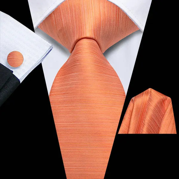 Orange Tie Men Necktie Pocket Square Cufflinks Formal Wedding Qme HT-LDSN0224