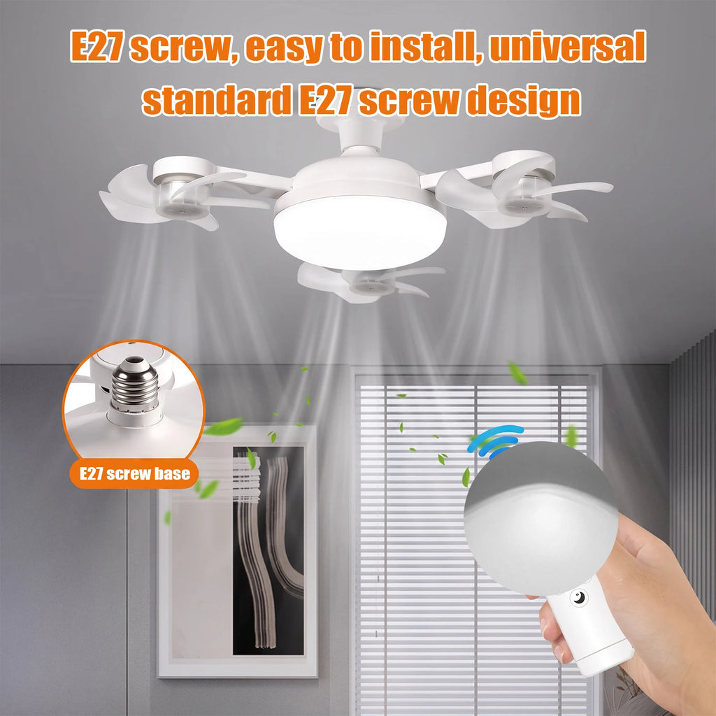 Smart E27 Ceiling Fan Light Remote Dimming Silent LED Drone Ceiling Lamp Home Decor Bedroom Dining Living Room Study Fan Lamp ﻿ Qme