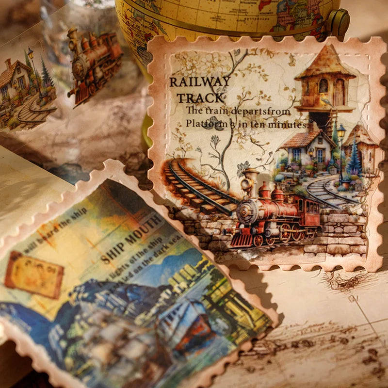 4 Rolls Vintage Journey Washi Tape, Versatile Multi-Scene Decor, Retro Storytelling Tape for Journaling, Ideal for Gifts Qme