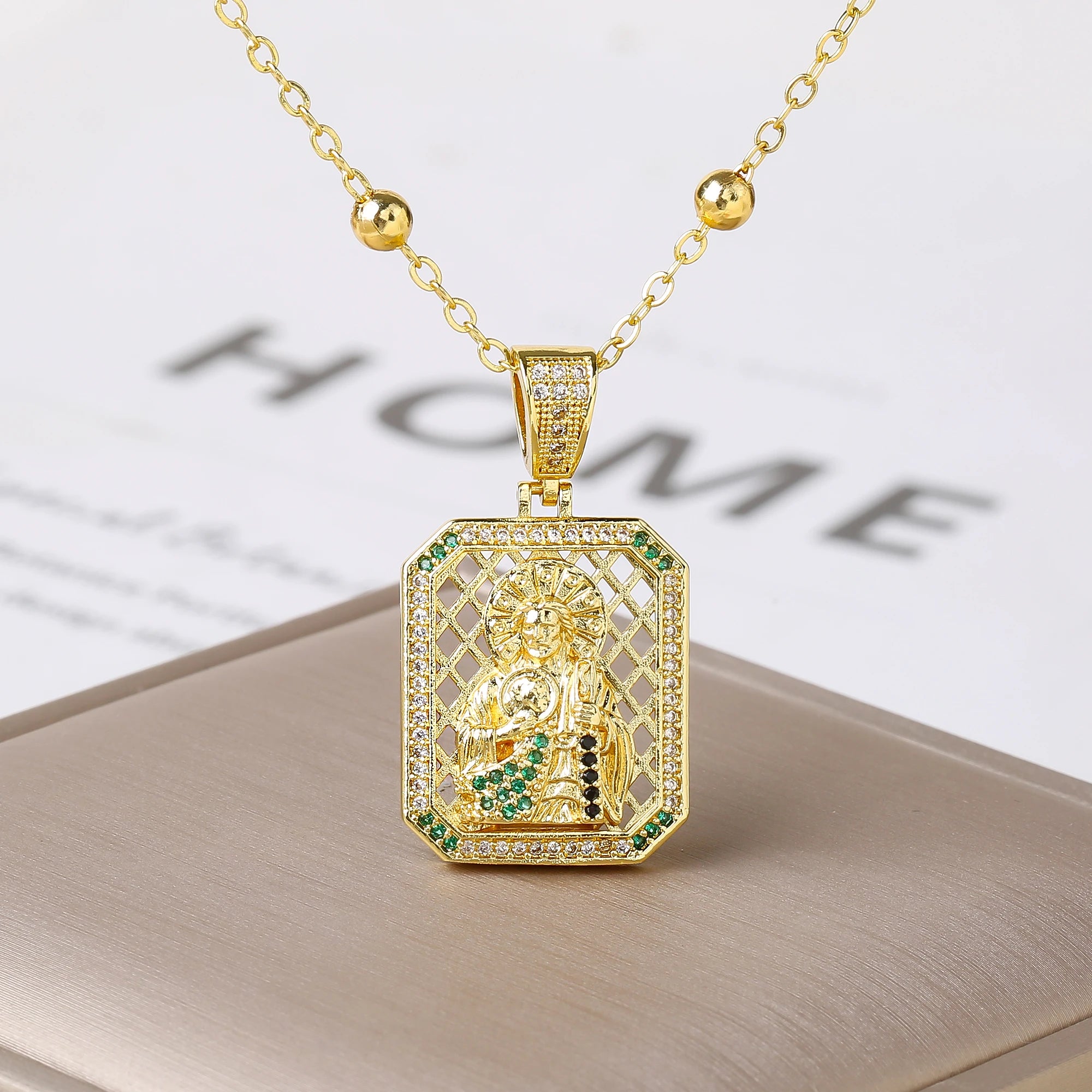 Square Hollow Virgen De Guadalupe Multicolor Zircon Pendant Necklace Catholic Religious Protection Jewelry For Women Daily Wear Qme 1