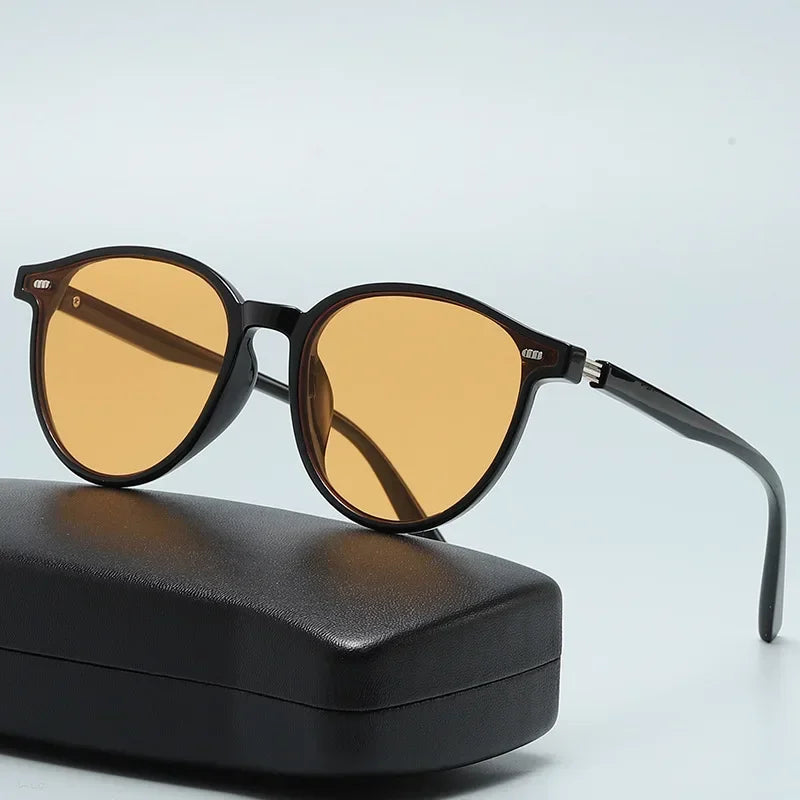 New Small Oval Women's Sunglasses Fashion Brand Women Casual Glasses Vintage Men Outdoor Sunshade Goggles UV400 Oculos De Sol Qme Brown