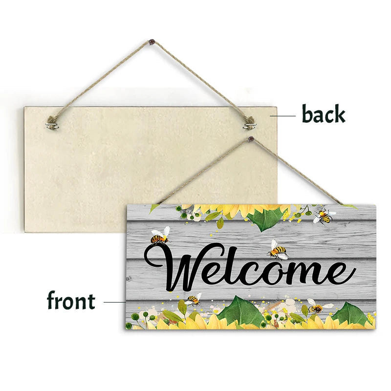 Rustic Welcome Wall Hanging Decor Wood Art Plaques Sign Door Sign for Home Living Room Front Door Decor Qme
