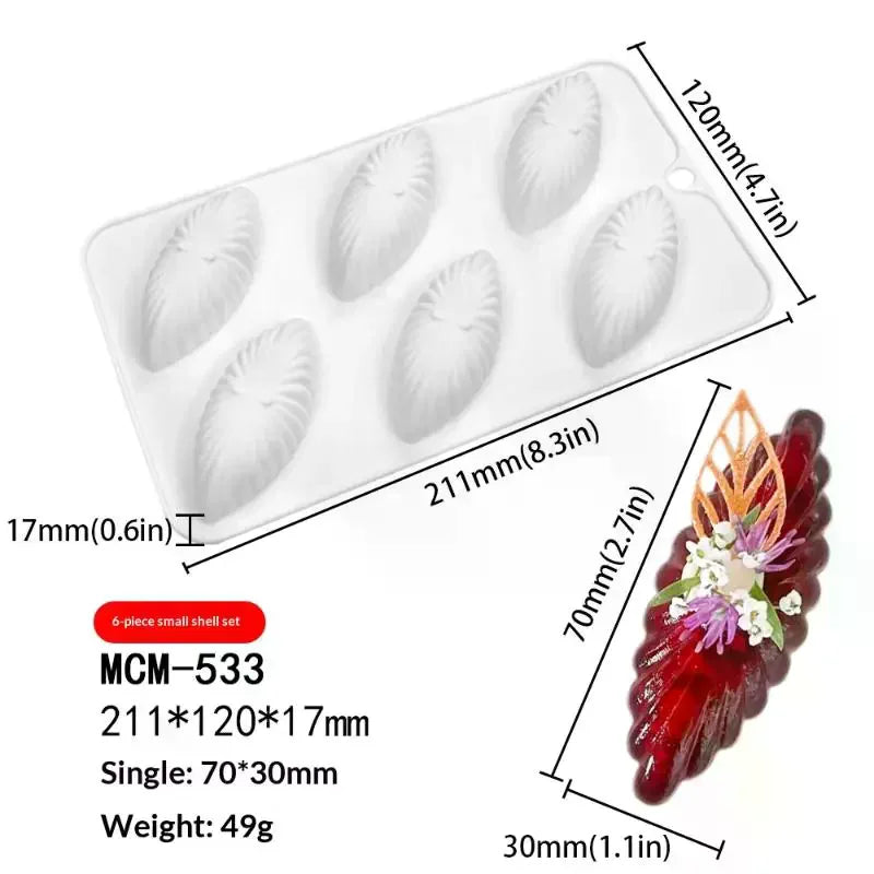 3D Shell Design Pudding Mousse Cake Moulds Madeleine Dessert Chocolate Silicone Mold Cake Decorating Tools Baking Supplies Qme