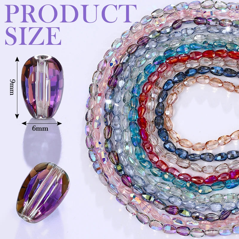 10 Colors 6x8mm Faceted Glass Beads Loose Craft Spacer Beads for DIY Jewelry Bracelet Necklace Earring Keychain Making Crafts Qme