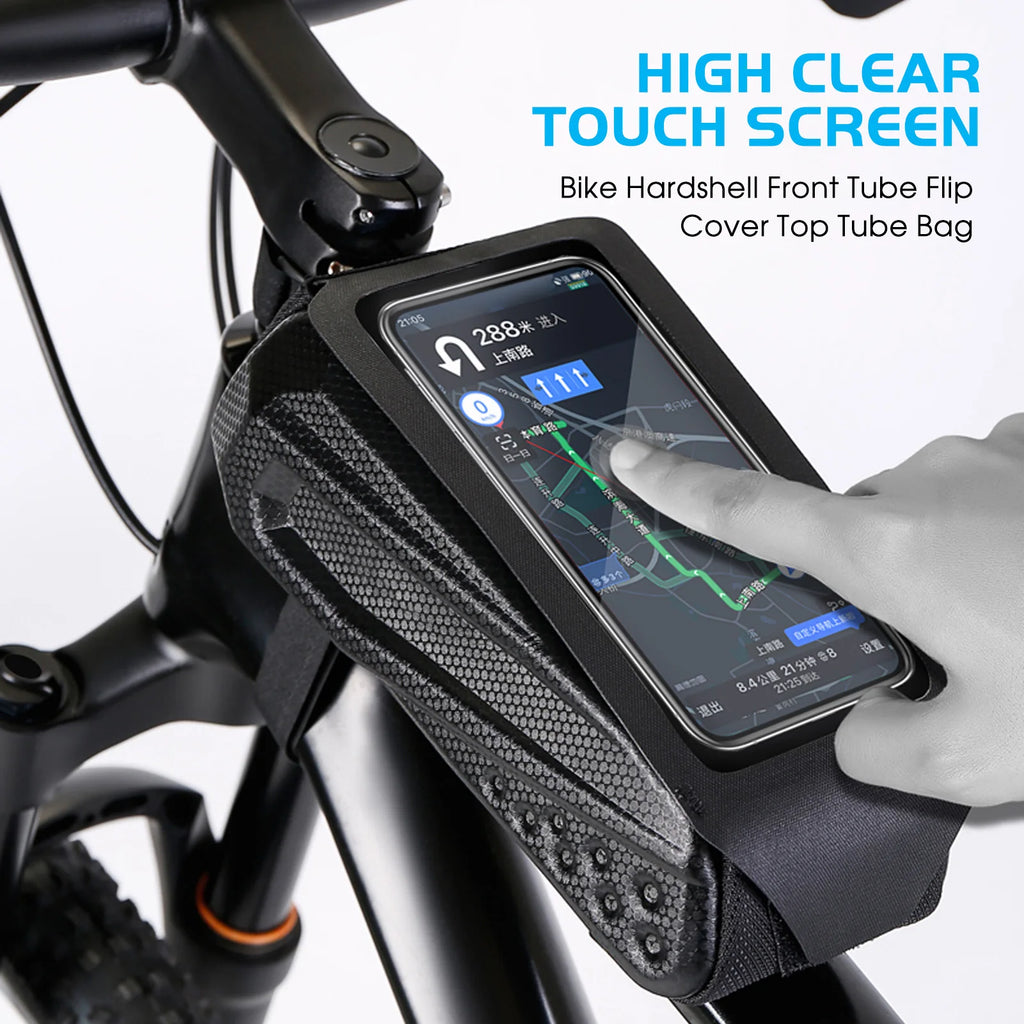 Bike Frame Bag for Riding EVA Hardshell Top Tube Bike Bag with Rainproof Flip Cover and Reflective Design for Mountain Bike Qme