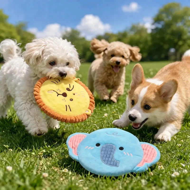 Dog Plush Toy Cartoon Flying Disc Toy Small Dog Teeth Grinding Toy Wear-resistant Bite-resistant Puppy Pet Product Qme