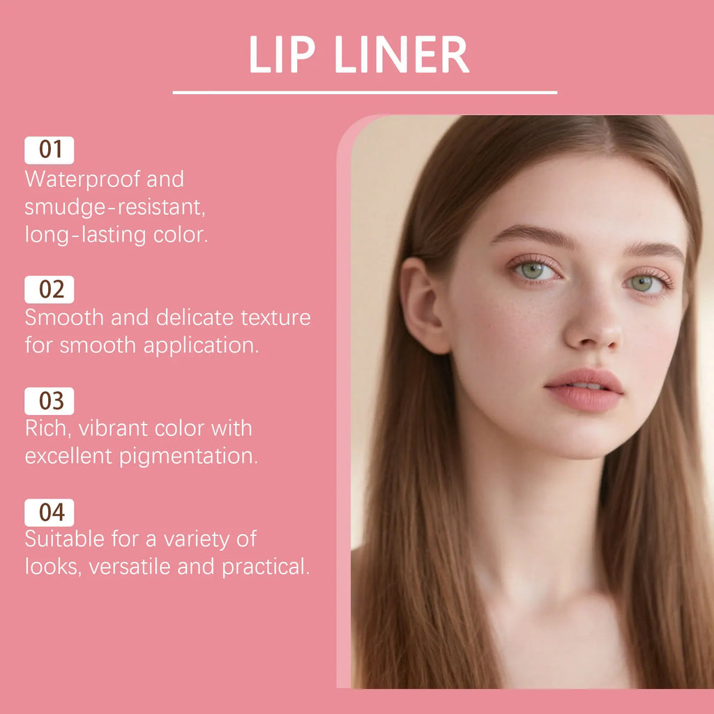 Waterproof Matte Lip Liner Pencil Long Lasting Smudge-Proof Highly Pigmented Lip Liner Moisturising Contouring Makeup 6 Colors Qme
